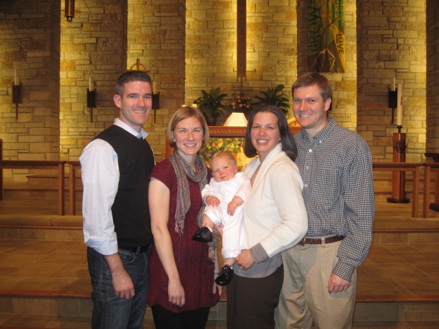Connor's baptism with his parents and Godparents