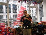 Collin and Daddy on one of Hamleys 8 floors