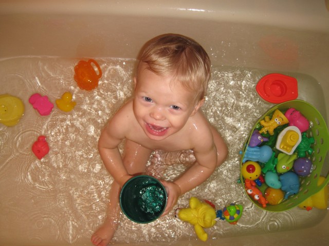My first bath in the big boy bathtub!
