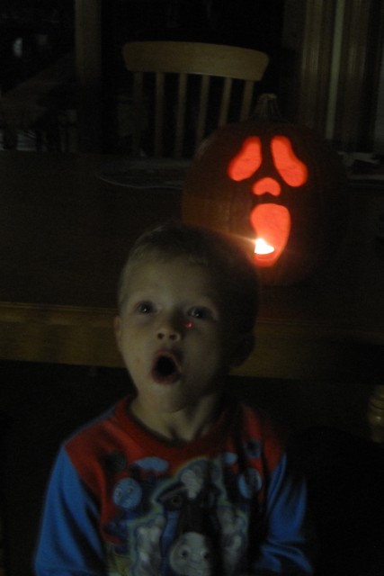 Collin loved the jack-o-lantern face he picked!
